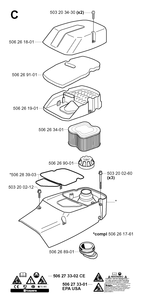 Air Filter Diagram and Parts List for 371K 2002-01 Husqvarna Lawn Tractor Accessories