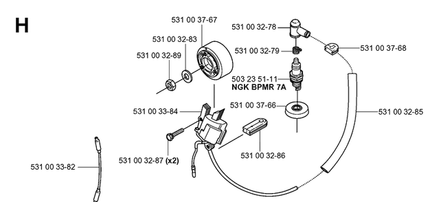 Ignition System Diagram and Parts List for 165BT 20053300001-Current Husqvarna Leaf Blower / Vacuum