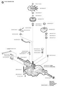 Transmission Diagram and Parts List for R15-V2 (953533701)(2004-02) Husqvarna Lawn Tractor