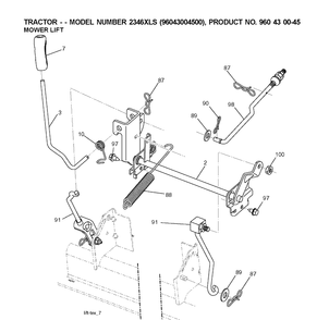 Mower Lift / Deck Lift Diagram and Parts List for 2346XLS (96043004500)(2007-12) Husqvarna Lawn Tractor