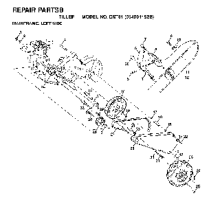 Mainframe, Left Side Diagram and Parts List for CRT81 (954001152B)(1995-12) Husqvarna Tiller