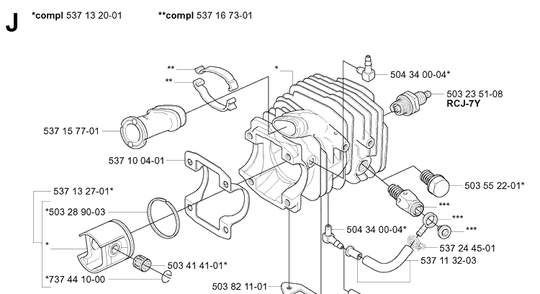 Cylinder Piston Diagram and Parts List for 338XPT 20034400001-20051000000 Husqvarna Chainsaw