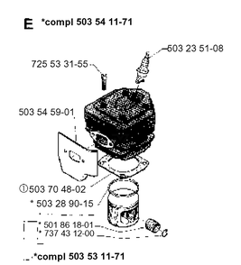 Cylinder Piston Diagram and Parts List for 262XP 1993-12 Husqvarna Chainsaw