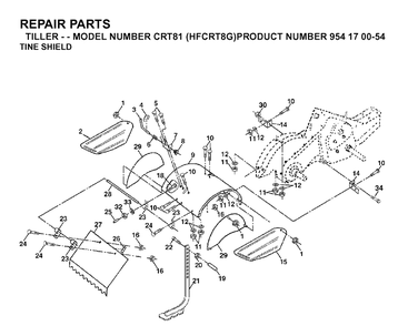 Tine Shield Diagram and Parts List for CRT81 (HFCRT8G)(2003-01) Husqvarna Cultivator