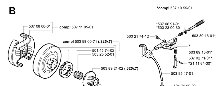 Clutch And Oil Pump Diagram and Parts List for 346XP 20032200001-20041000000 Husqvarna Chainsaw