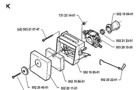 Carburetor And Air Filter Diagram and Parts List for 235R 19914800001-19930600000 Husqvarna Brush Cutter