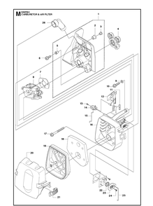 Carburetor And Air Filter Diagram and Parts List for 535FBX  Husqvarna Brush Cutter