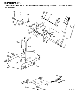 Mower Lift / Deck Lift Diagram and Parts List for GTH2248XP-GTH2248XPB 2003-05 Husqvarna Lawn Tractor