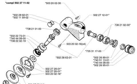 Gear Assembly Diagram and Parts List for 250R 1999-04 Husqvarna Brush Cutter
