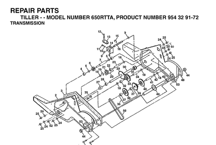 Transmission Diagram and Parts List for 650RTT (954329172)(2003-01) Husqvarna Cultivator