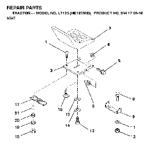 Seat Diagram and Parts List for LT125 (HE12536D, 954170010)(1998-12) Husqvarna Lawn Tractor