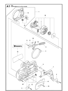 Chain Brake And Clutch Cover Diagram and Parts List for 135E  Husqvarna Chainsaw
