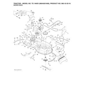 Mower Deck Diagram and Parts List for 96043031600  Husqvarna Lawn Tractor