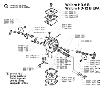 Carburetor Details Diagram and Parts List for 362XP 19994500001-20014000000 Husqvarna Chainsaw