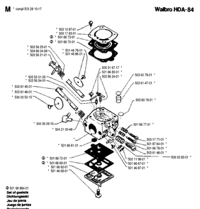 Carburetor Details Diagram and Parts List for 242 19900100001-19941400000 Husqvarna Chainsaw