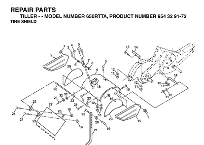 Tine Shield Diagram and Parts List for 650RTT (954329172)(2003-01) Husqvarna Cultivator