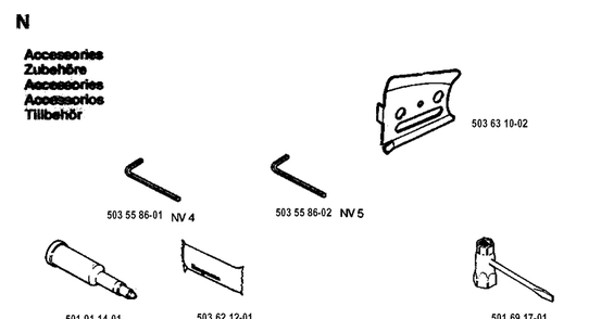 Accessories Diagram and Parts List for 262XP 19942300001-19960100000 Husqvarna Chainsaw