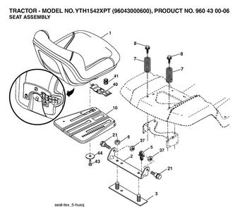 Seat Diagram and Parts List for YTH1542XP (96043000600)(2006-01) Husqvarna Lawn Tractor
