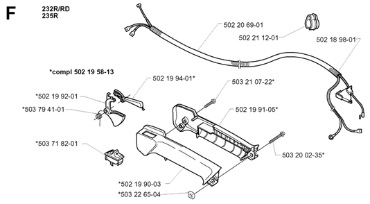 Throttle Controls Diagram and Parts List for 232RD 20001400001 & Above Husqvarna Trimmer