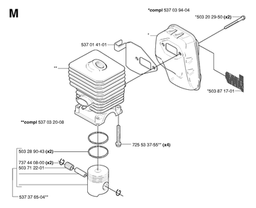 Cylinder, Piston And Muffler Diagram and Parts List for 325HDA55X 20054000001 & Above Husqvarna Hedge Trimmer