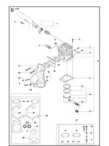 Cylinder, Piston And Muffler Diagram and Parts List for K760 2011-08 Husqvarna Lawn Tractor Accessories
