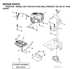 Engine Diagram and Parts List for YTH2148 (954571960)(2003-11) Husqvarna Lawn Tractor
