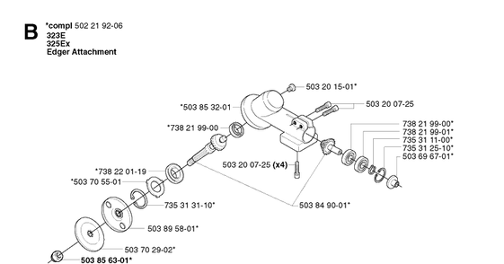 Bevel Gear Diagram and Parts List for 325E 20020900001-Current Husqvarna Edger