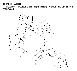 Front Axle Diagram and Parts List for LTH130 (HE13H36H, 954820001)(2000-02) Husqvarna Lawn Tractor