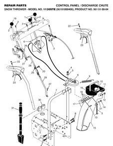 Control Panel And Discharge Chute Diagram and Parts List for 1130STE (96191000400)(2005-10) Husqvarna Snow Blower