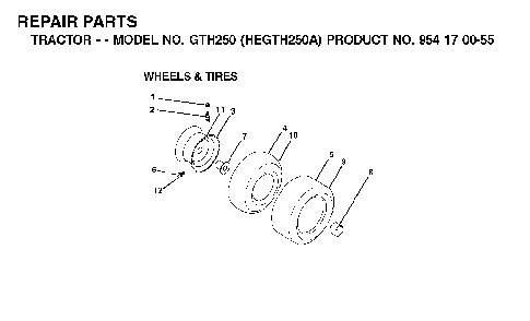 Wheels And Tires Diagram and Parts List for GTH250 (HEGTH250A, 954170055)(2002-03) Husqvarna Lawn Tractor