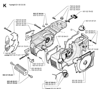Crankcase Diagram and Parts List for 281 20000600001-20014000000 Husqvarna Chainsaw