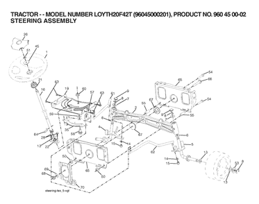 Steering Diagram and Parts List for YTH20F42T (960450002-01)(2006) Husqvarna Lawn Tractor