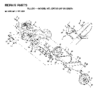 Mainframe, Left Side Diagram and Parts List for CRT35 (954001252B)(1995-03) Husqvarna Tiller