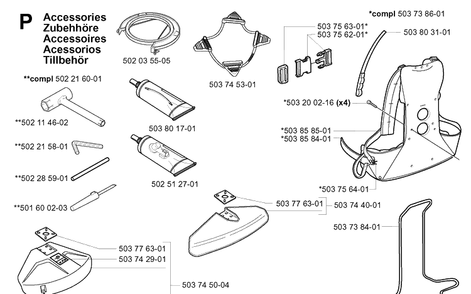 Accessories Diagram and Parts List for 240RBD 20004000001-Current Husqvarna Brush Cutter