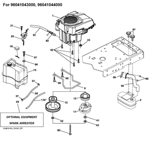 Engine Diagram and Parts List for TS142 2020 Husqvarna Lawn Tractor