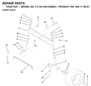 Front Axle Diagram and Parts List for LT125 (HE12536C)(1996-01) Husqvarna Lawn Tractor