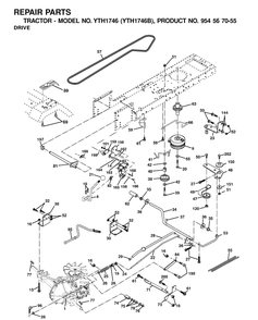 Drive Diagram and Parts List for YTH1746 (954567055)(2001-01) Husqvarna Lawn Tractor
