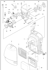 Carb/Intake-Partition Wall/Air Box/Air Filter (355) Diagram and Parts List for 355FXT 2008-07 Husqvarna Brush Cutter