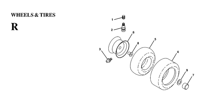 Wheels And Tires Diagram and Parts List for LTH130 (HE13H36D)(1997-03) Husqvarna Lawn Tractor