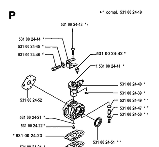 Carburetor Details Diagram and Parts List for 125E  Husqvarna Edger
