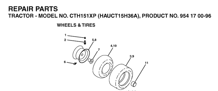 Wheels And Tires Diagram and Parts List for CTH151XP (HAUCT15H36A)(2004-01) Husqvarna Lawn Tractor