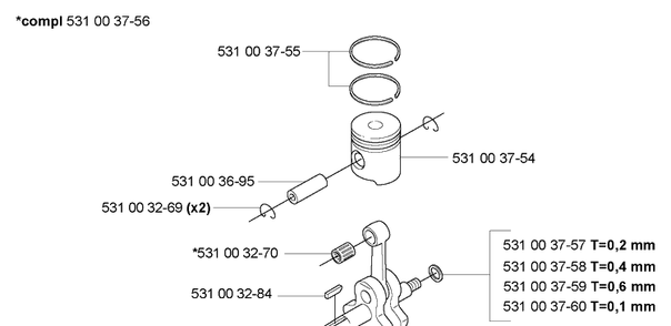 Piston / Crankshaft Diagram and Parts List for 165BT 2005-08 - US Husqvarna Leaf Blower / Vacuum