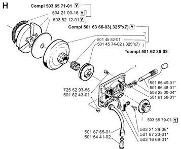 Clutch And Oil Pump Diagram and Parts List for 242 19941400001-19981800000 Husqvarna Chainsaw