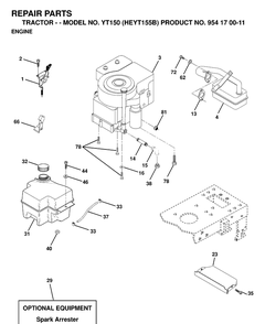 Engine And Cutting Equipment Diagram and Parts List for YT150 (HEYT155B)(1998-12) Husqvarna Lawn Tractor