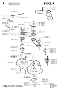 103cm Cutting Deck Diagram and Parts List for R970HST 1998-03 Husqvarna Lawn Tractor
