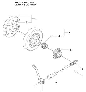 Clutch And Oil Pump Diagram and Parts List for 445E 2009-02 Husqvarna Chainsaw