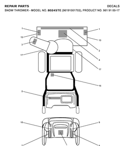 Decals Diagram and Parts List for 8024STE (96191001702)(2007-10) Husqvarna Snow Blower