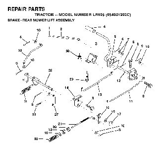 Brake / Rear Mower Lift Diagram and Parts List for LR125 (954001202C)(1995-03) Husqvarna Lawn Tractor