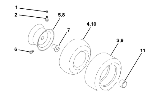 Wheels And Tires Diagram and Parts List for YTH160 (954140008B)(1998-07) Husqvarna Lawn Mower