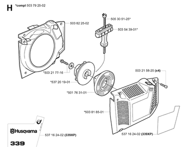 Starter Diagram and Parts List for 339XP 20040100001-20051000000 Husqvarna Chainsaw